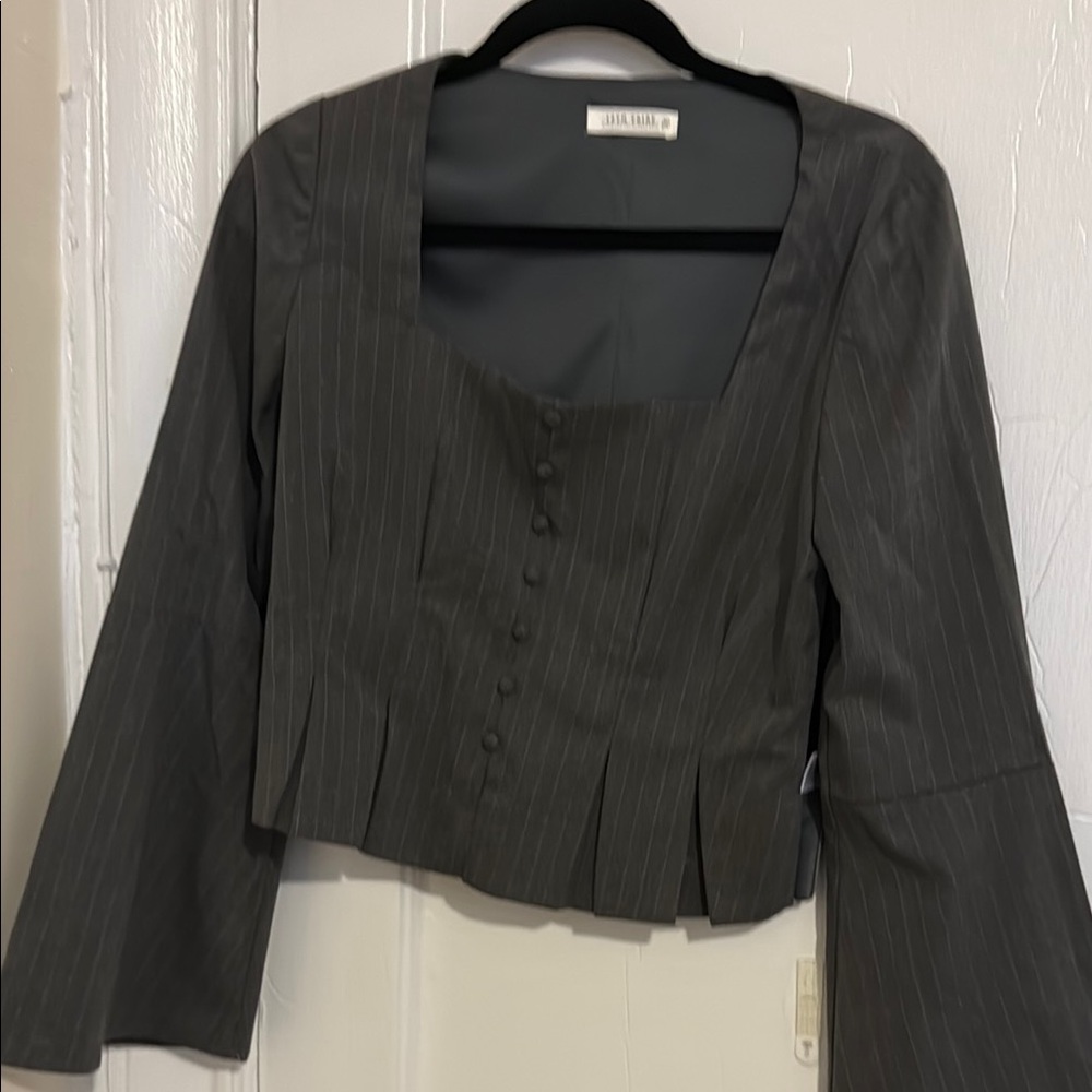 Zara Charcoal Pinstripe Cropped Blazer